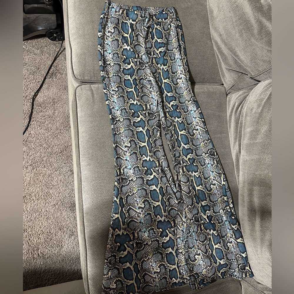 Snake skin flared pants
